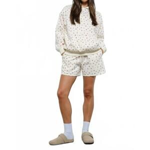 NEW PRETTY GARBAGE cherry bow print sweat shorts in ivory